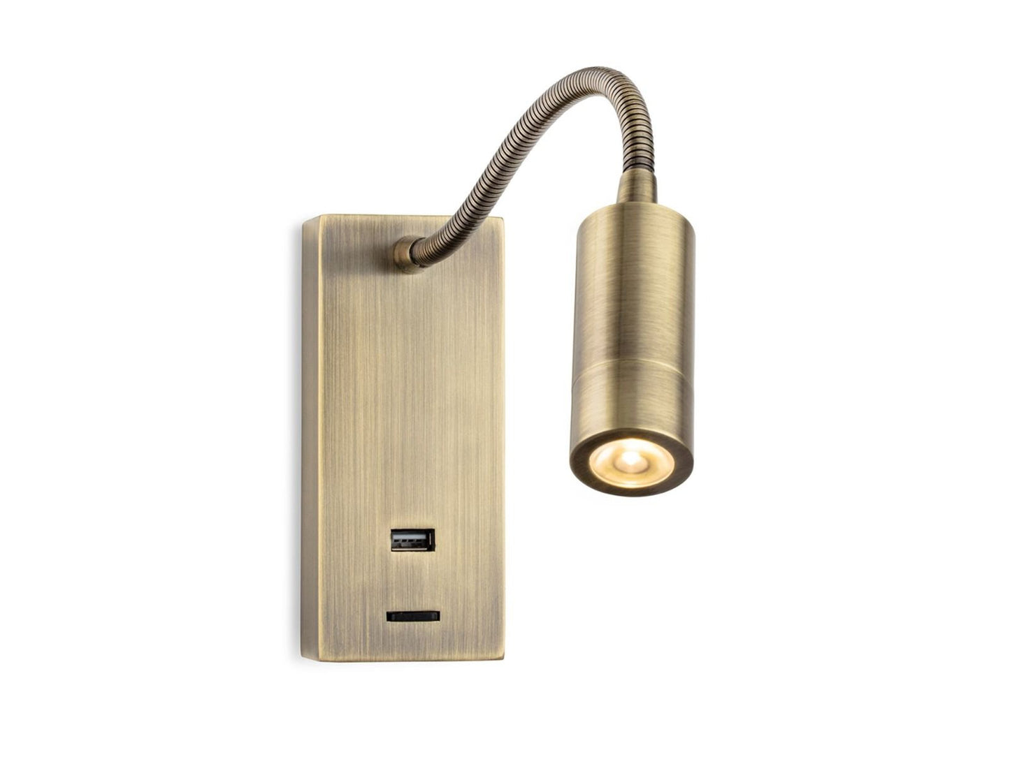 Antique brass reading light with USB charger