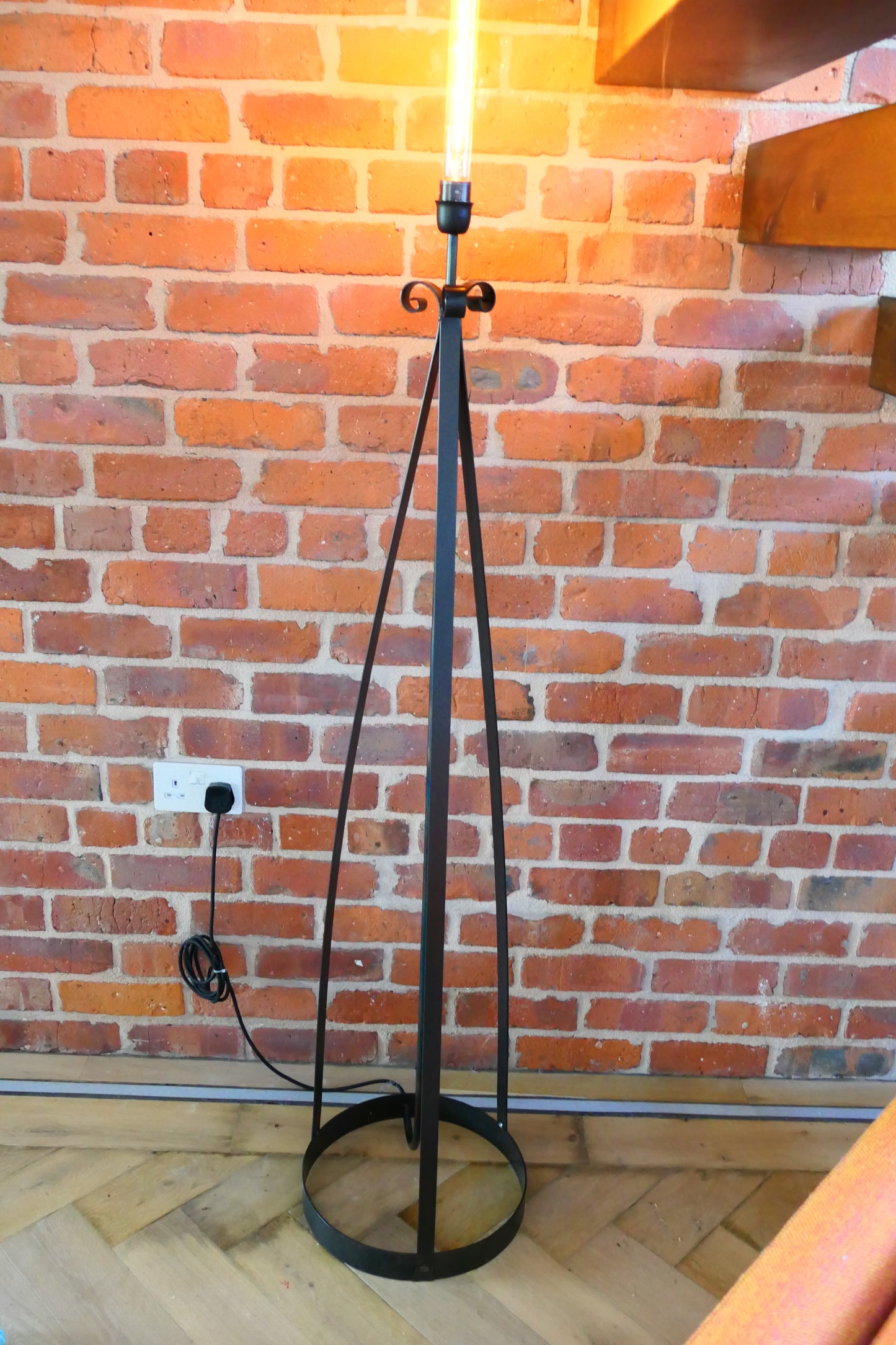 Grass shade floor lamp on antique bronze base