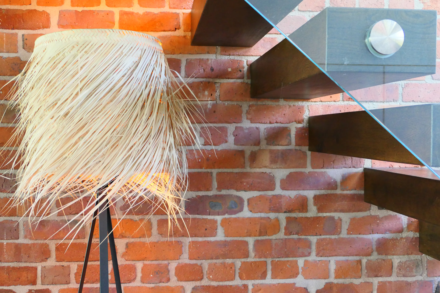 Grass shade floor lamp on antique bronze base