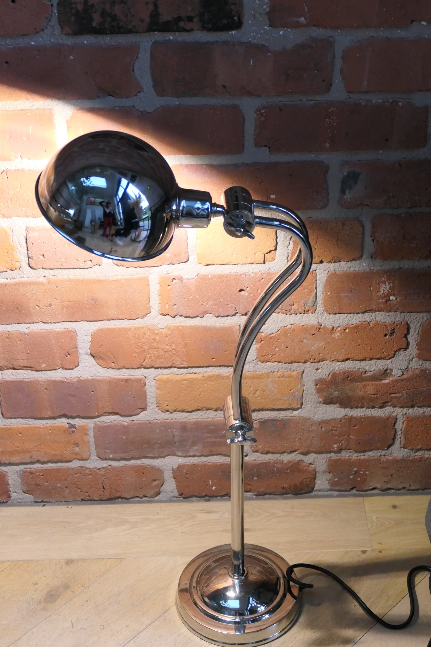 Industrial, chrome library table lamp