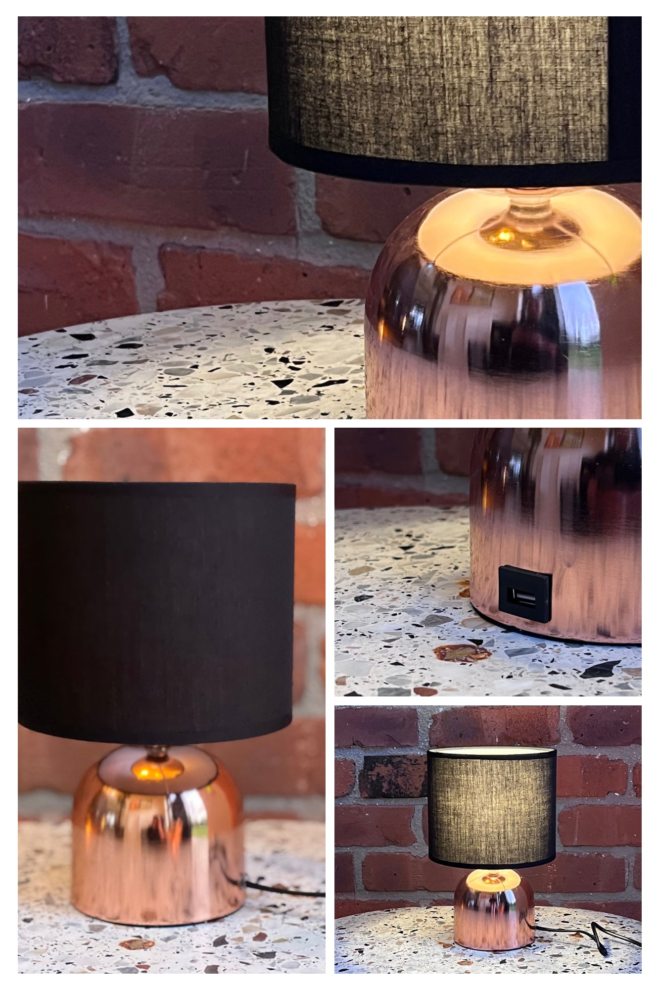 USB copper and black table lamp